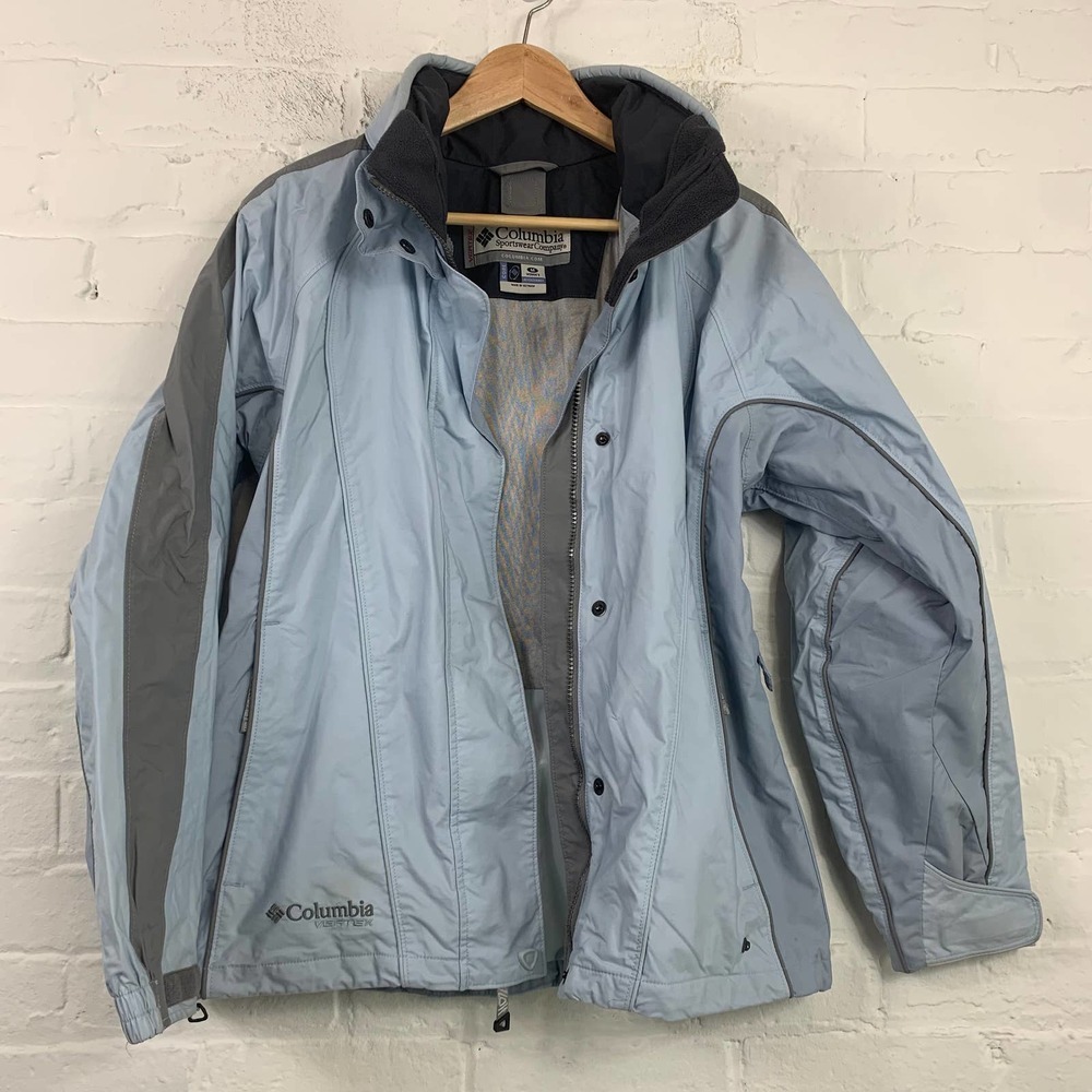 Columbia Women's Collared Neck Waterproof Jacket Long Sleeve Gray/Blue Size M